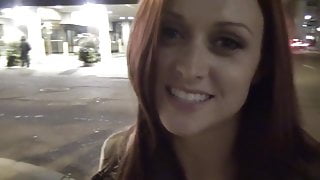 Redhead risky blowjob on the skyscraper