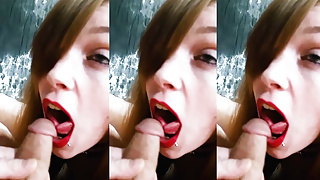 Submisive Red Lipstick Fantasy and Deepthroat Blowjob